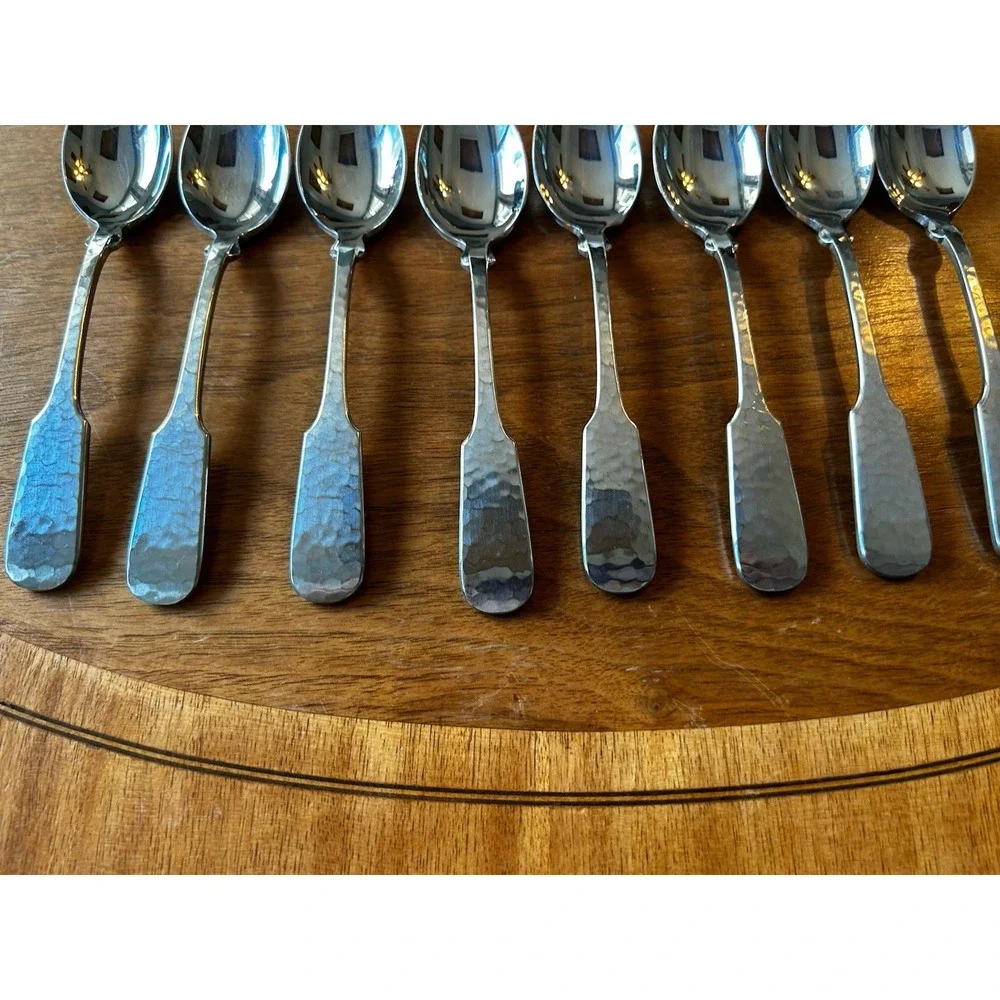 Towle Hammered Set of 8 Stainless Soup Spoons, Germany 6 1/4